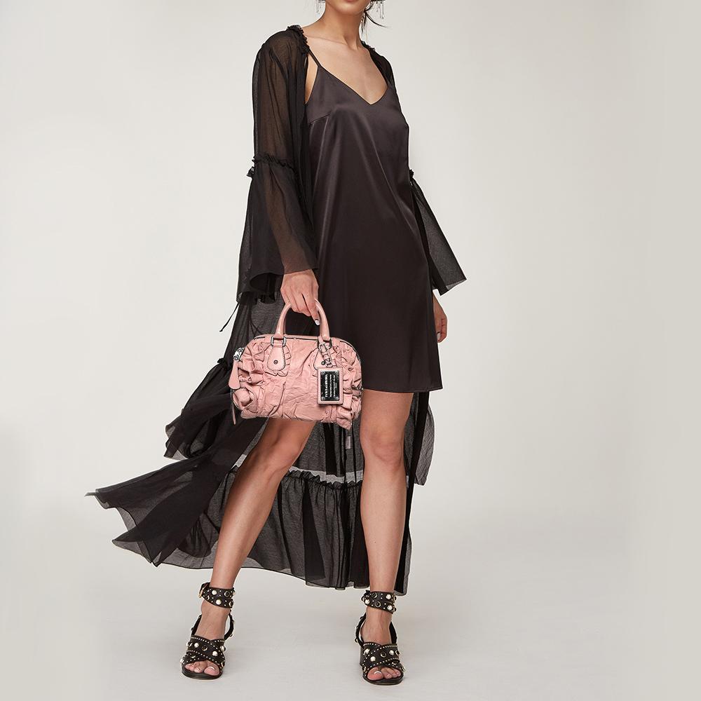 Beige Dolce & Gabbana Pink Leather Miss Rouche Satchel