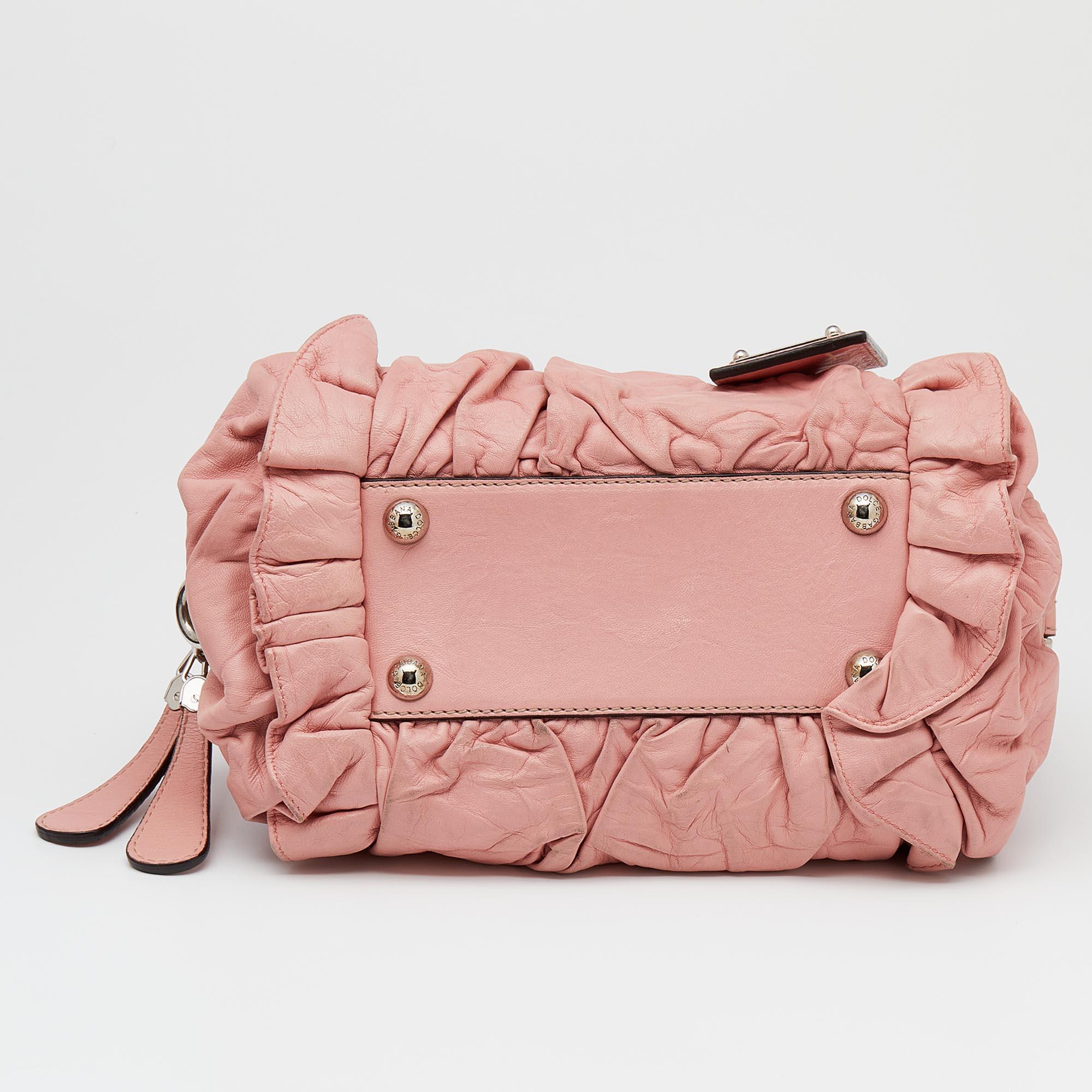 Women's Dolce & Gabbana Pink Leather Miss Rouche Satchel