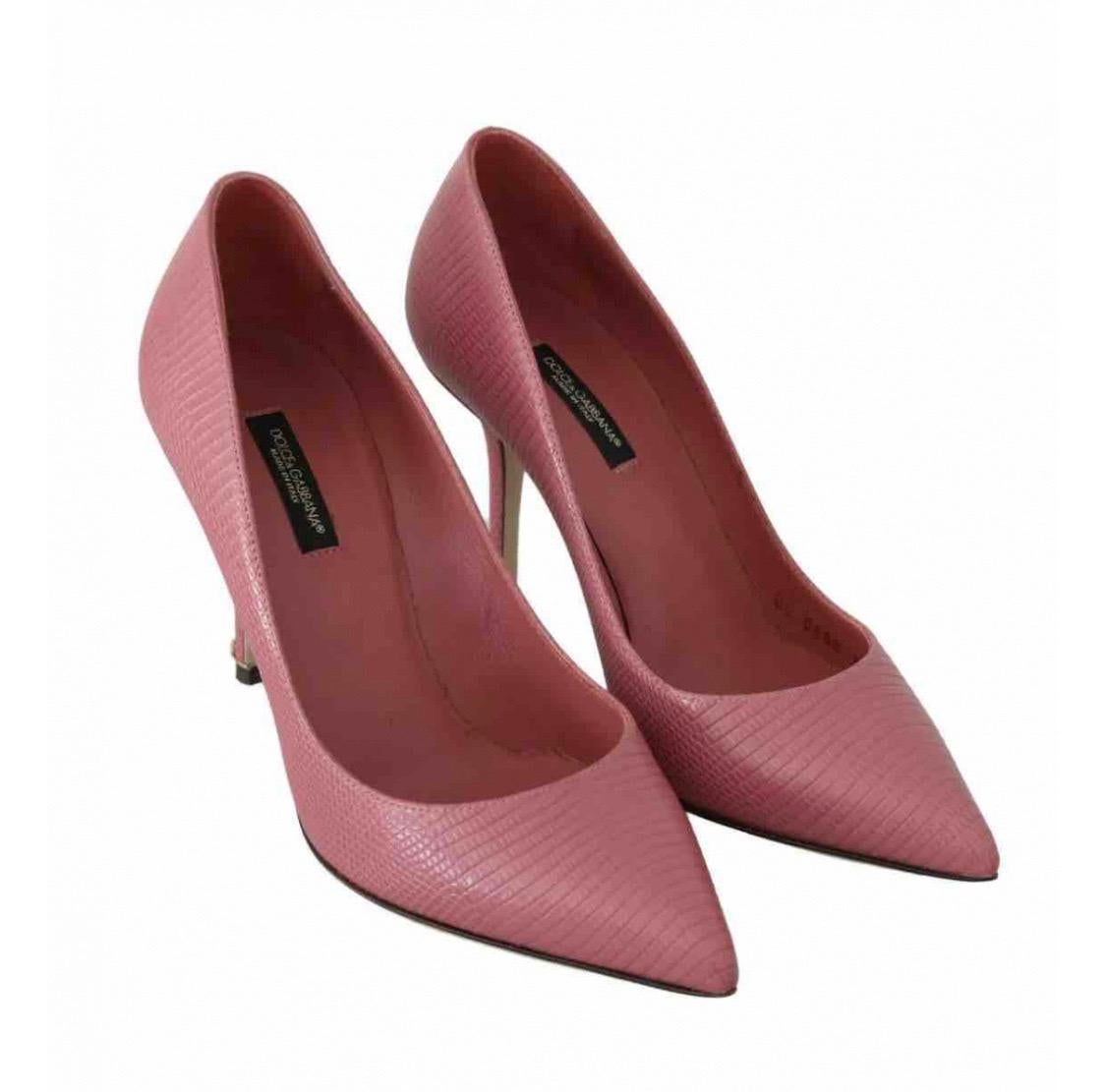 Brown Dolce & Gabbana pink leather pointed toes heels pumps shoes For Sale