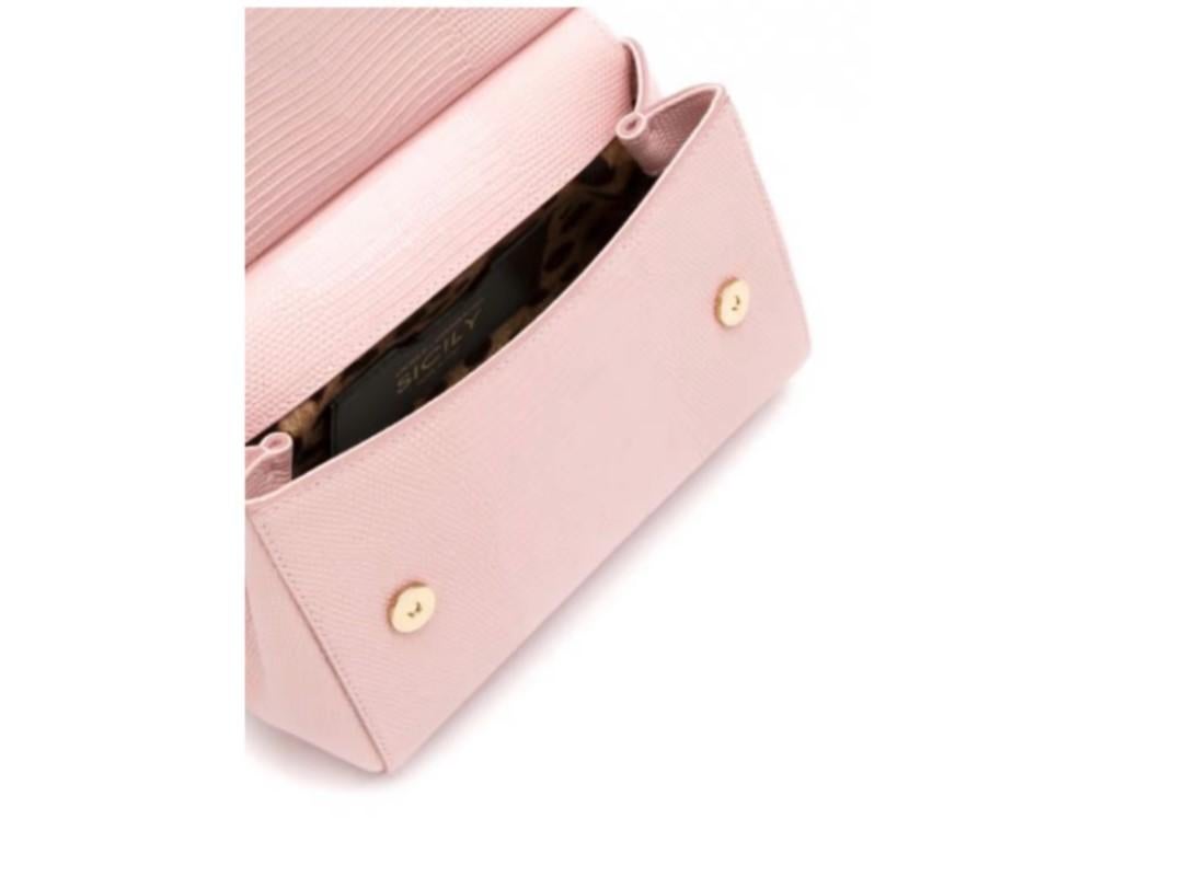 Women's Dolce & Gabbana Pink Leather Sicily Handbag Small DG Multicolor Crystals Logo