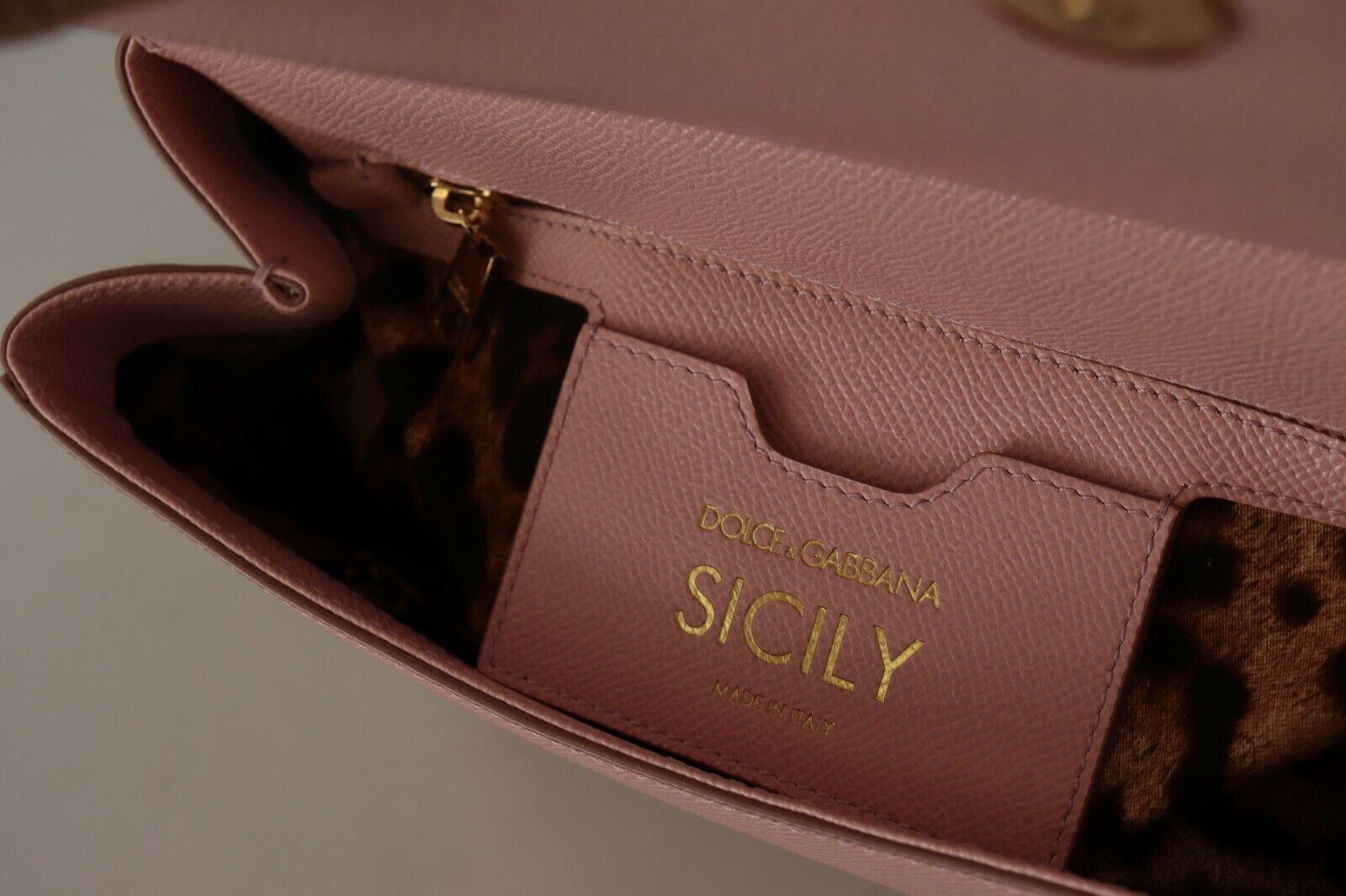 Dolce & Gabbana Pink Leather Sicily Top Handle Handbag Shoulder Bag With DG Logo 3