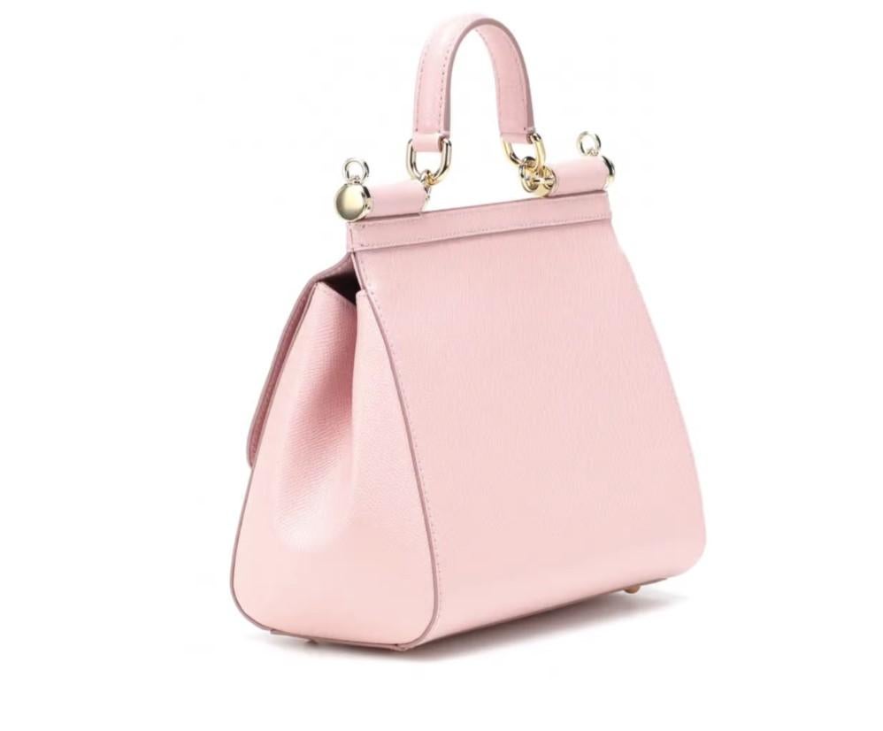 Dolce & Gabbana Rosa Leder Sicily Top Handle Handtasche Umhängetasche mit DG Logo aus Leder im Zustand „Neu“ in WELWYN, GB