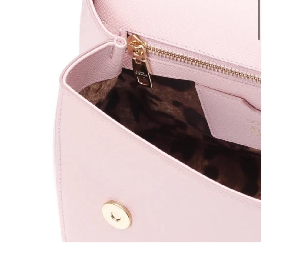 Dolce & Gabbana Rosa Leder Sicily Top Handle Handtasche Umhängetasche mit DG Logo aus Leder Damen