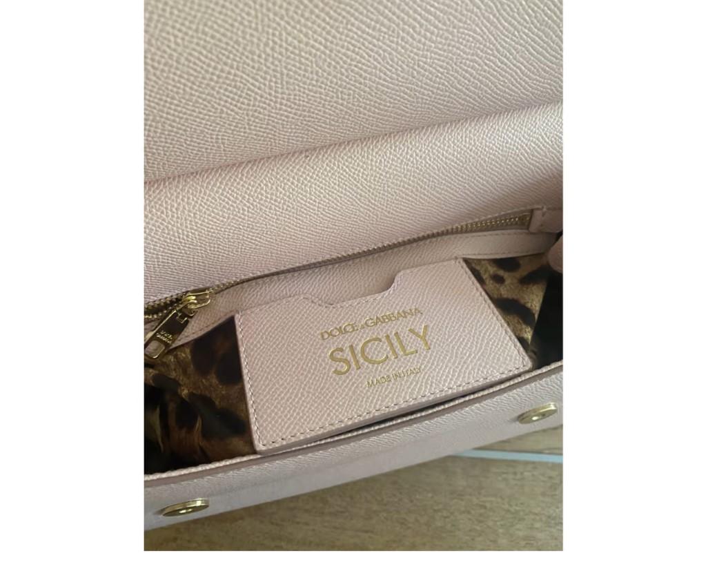 Dolce & Gabbana Rosa Leder Sicily Top Handle Handtasche Umhängetasche mit DG Logo aus Leder 2