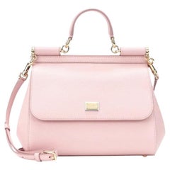 Dolce & Gabbana Pink Leather Sicily Top Handle Handbag Shoulder Bag With DG Logo