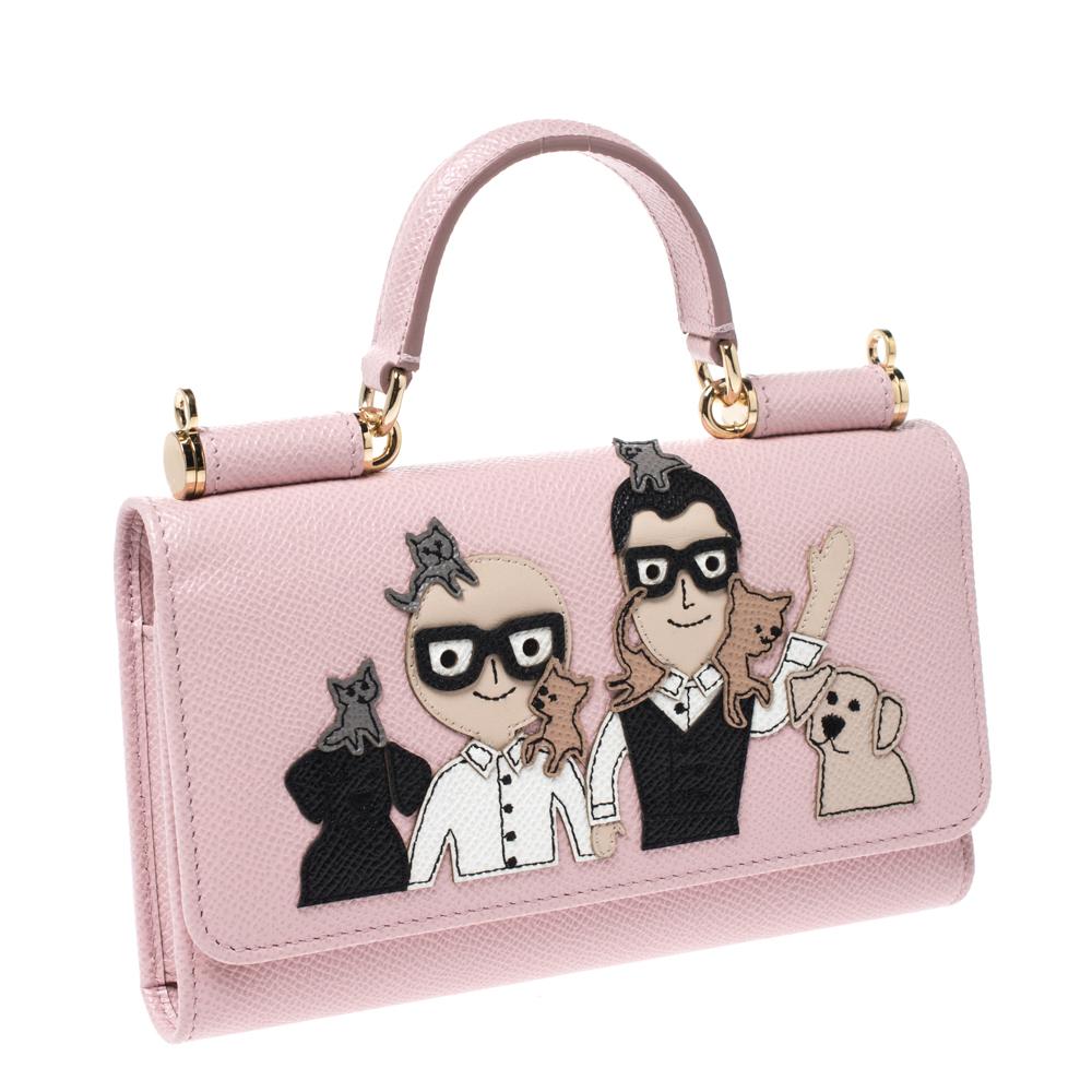 Beige Dolce & Gabbana Pink Leather Smartphone Family Sicily Von Bag