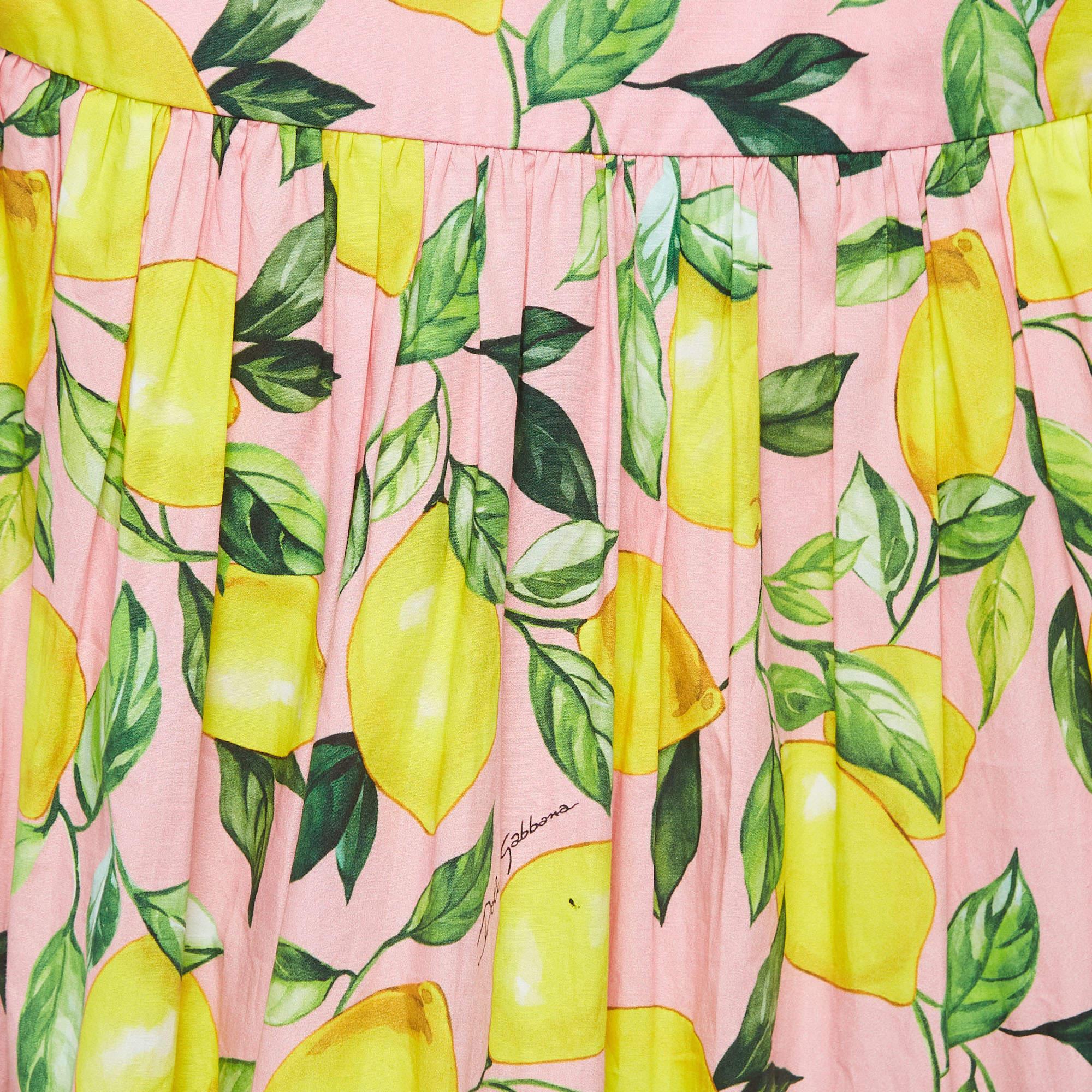 Beige Dolce & Gabbana Pink Lemon Print Cotton Poplin Dress (11-12 Yrs) For Sale