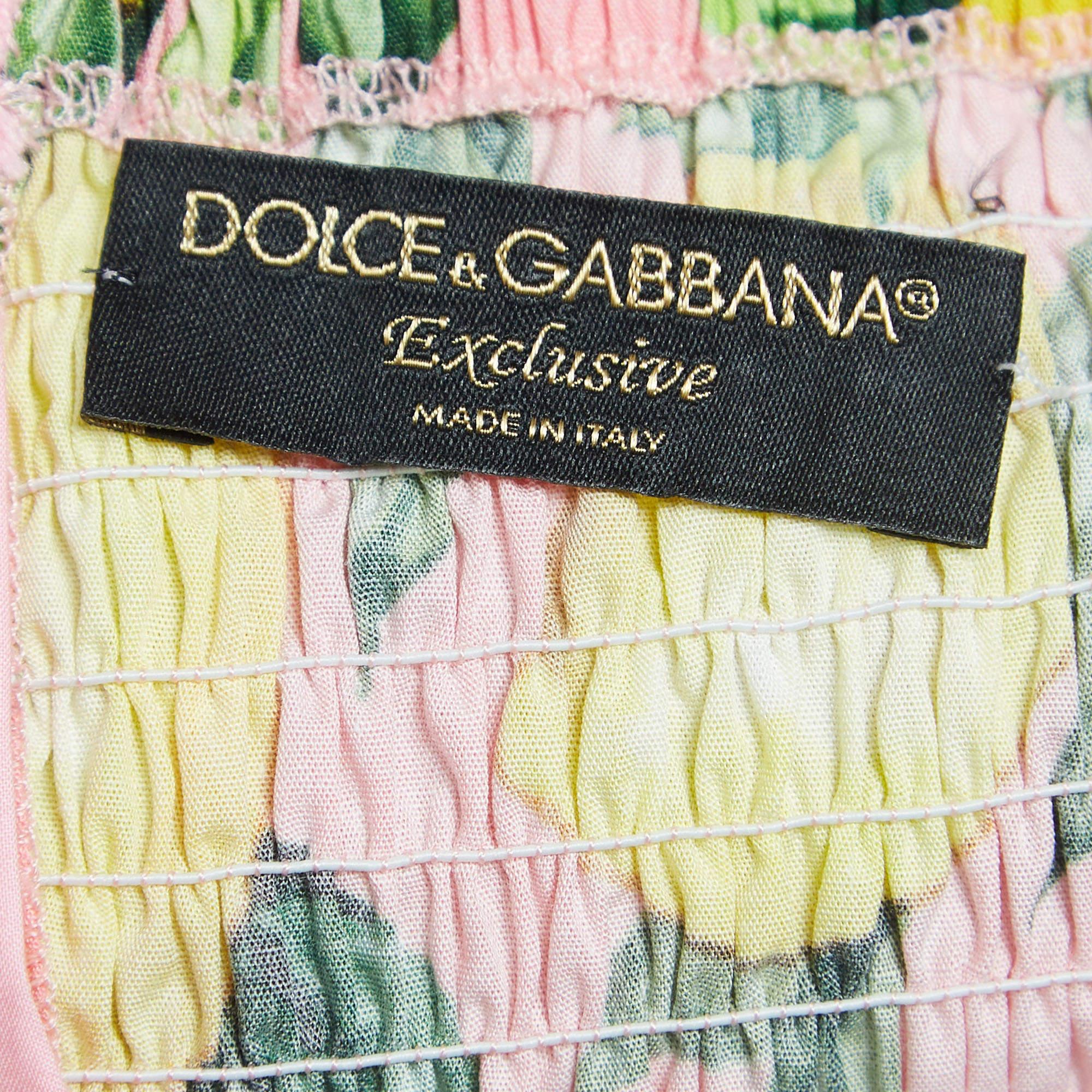 Dolce & Gabbana Pink Lemon Print Cotton Poplin Dress (11-12 Yrs) In Excellent Condition For Sale In Dubai, Al Qouz 2
