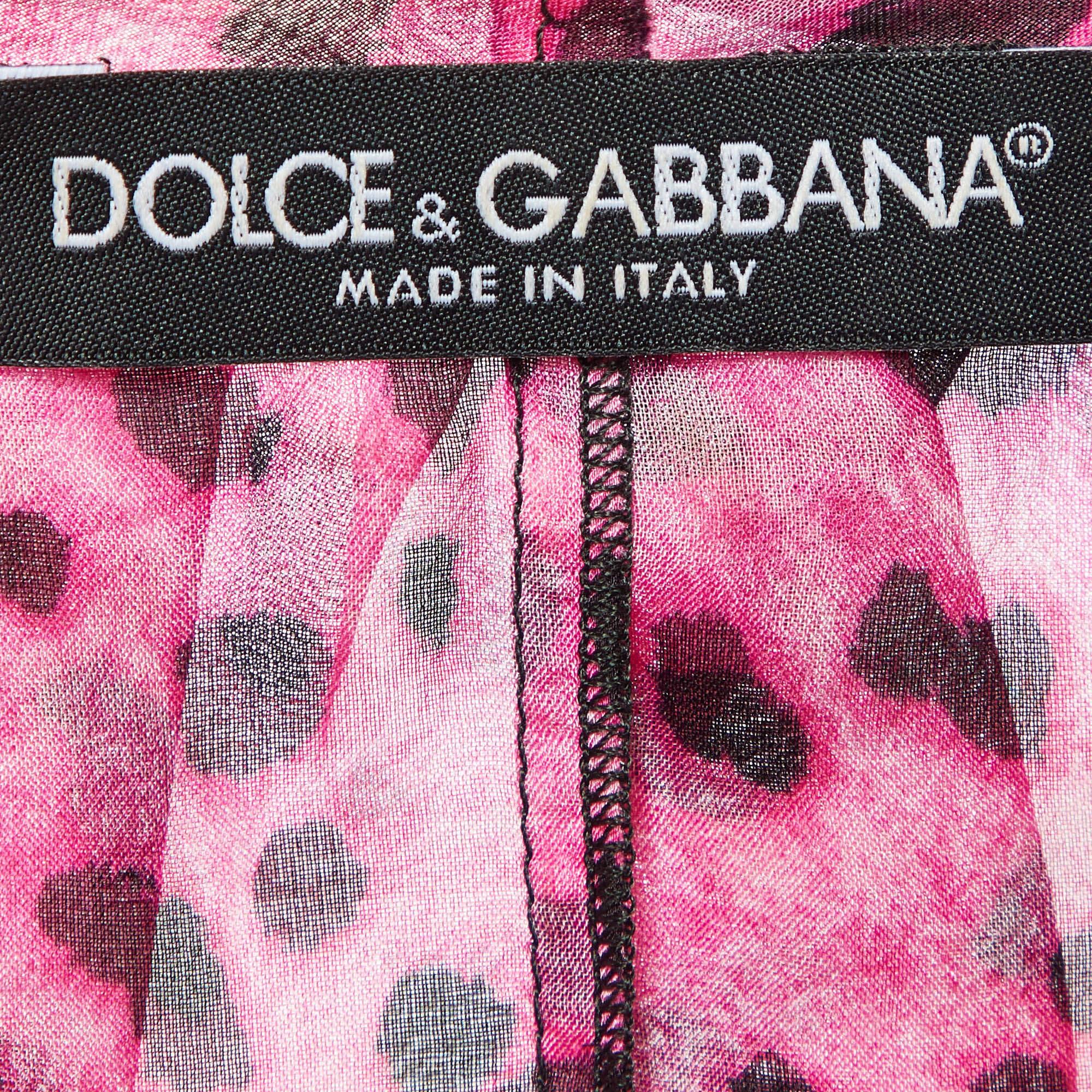 Dolce & Gabbana Pink Leopard Print Silk Ruffle Top L 2