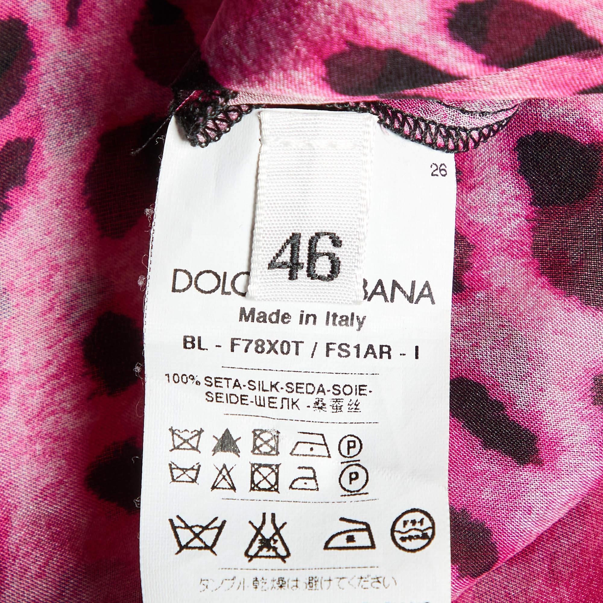 Dolce & Gabbana Pink Leopard Print Silk Ruffle Top L 3
