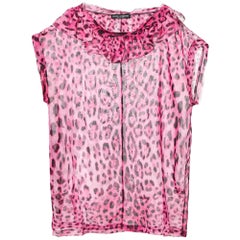 Dolce & Gabbana Pink Leopard Print Silk Ruffle Top L