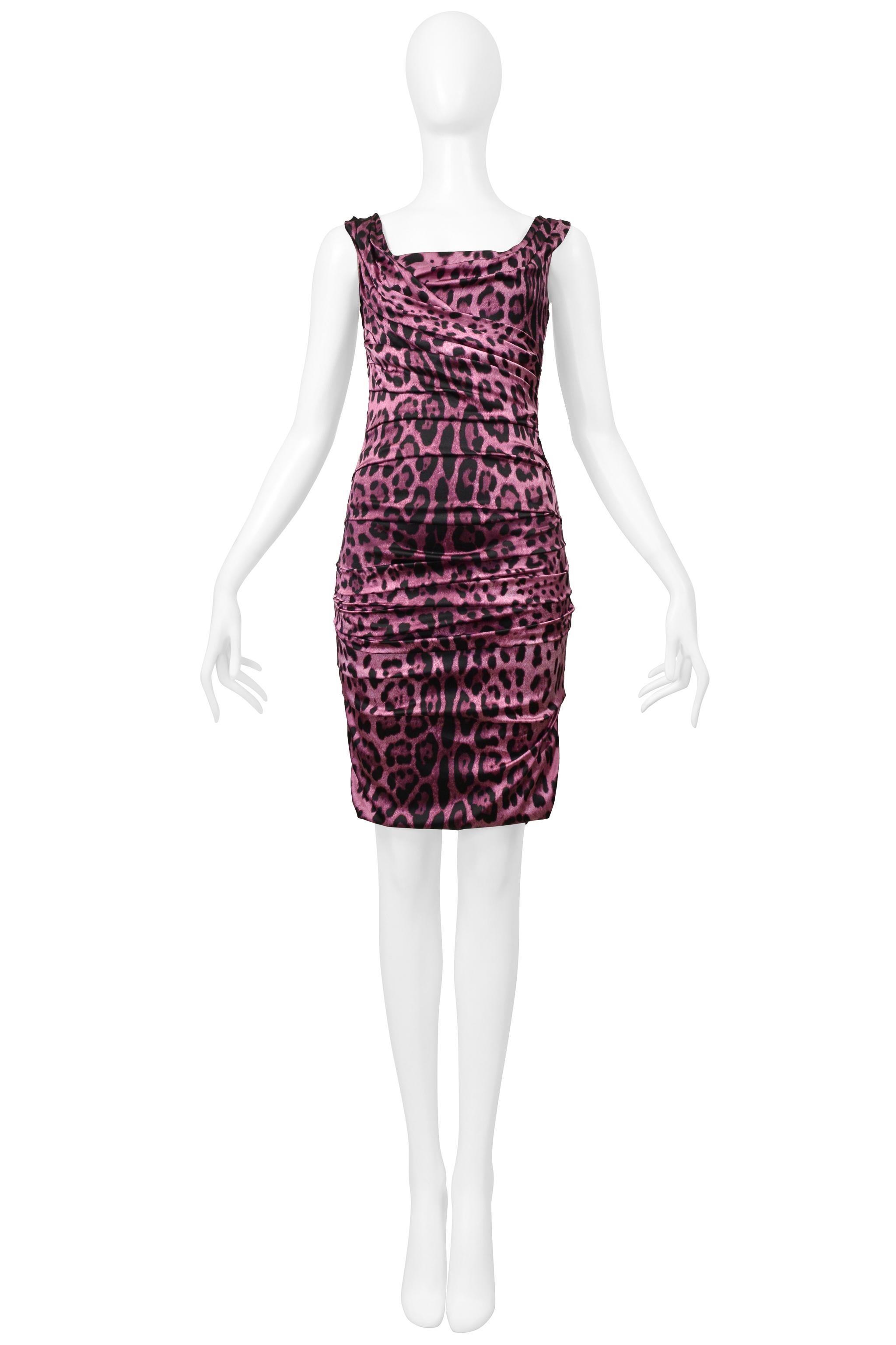 Gray Dolce & Gabbana Pink Leopard Ruched Dress For Sale