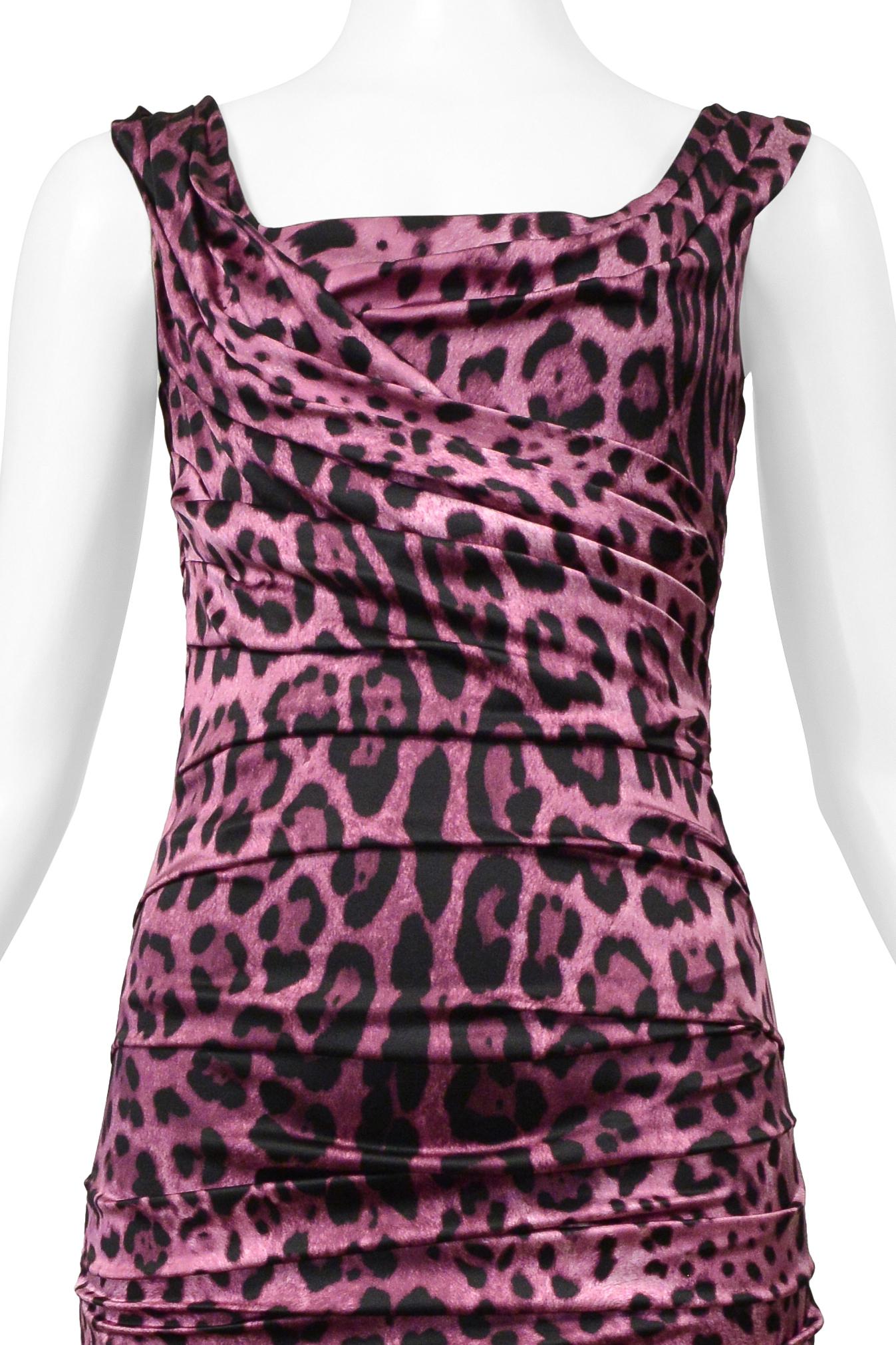 Dolce & Gabbana Pink Leopard Ruched Dress In Excellent Condition For Sale In Los Angeles, CA