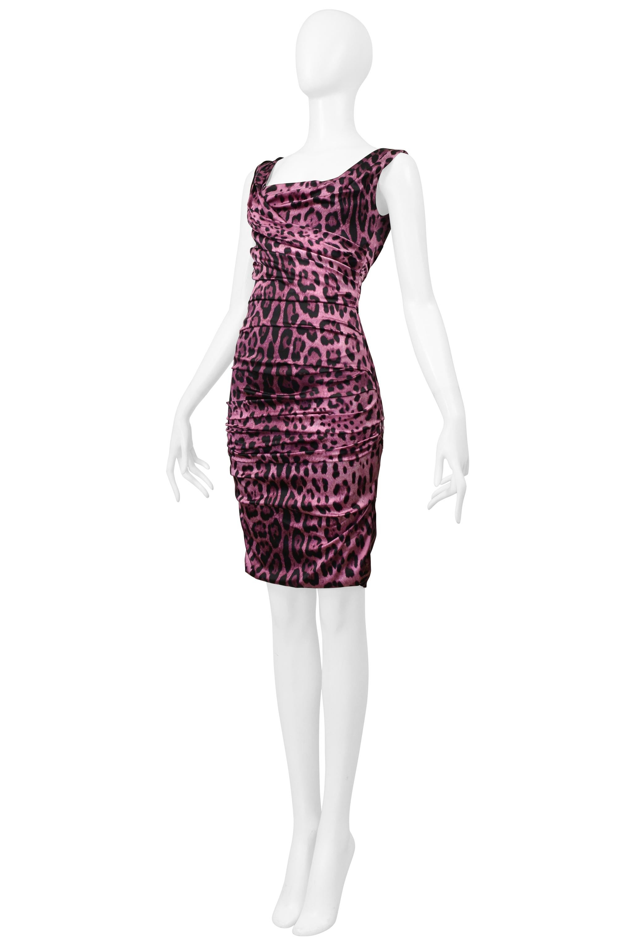 Women's Dolce & Gabbana Pink Leopard Ruched Dress For Sale