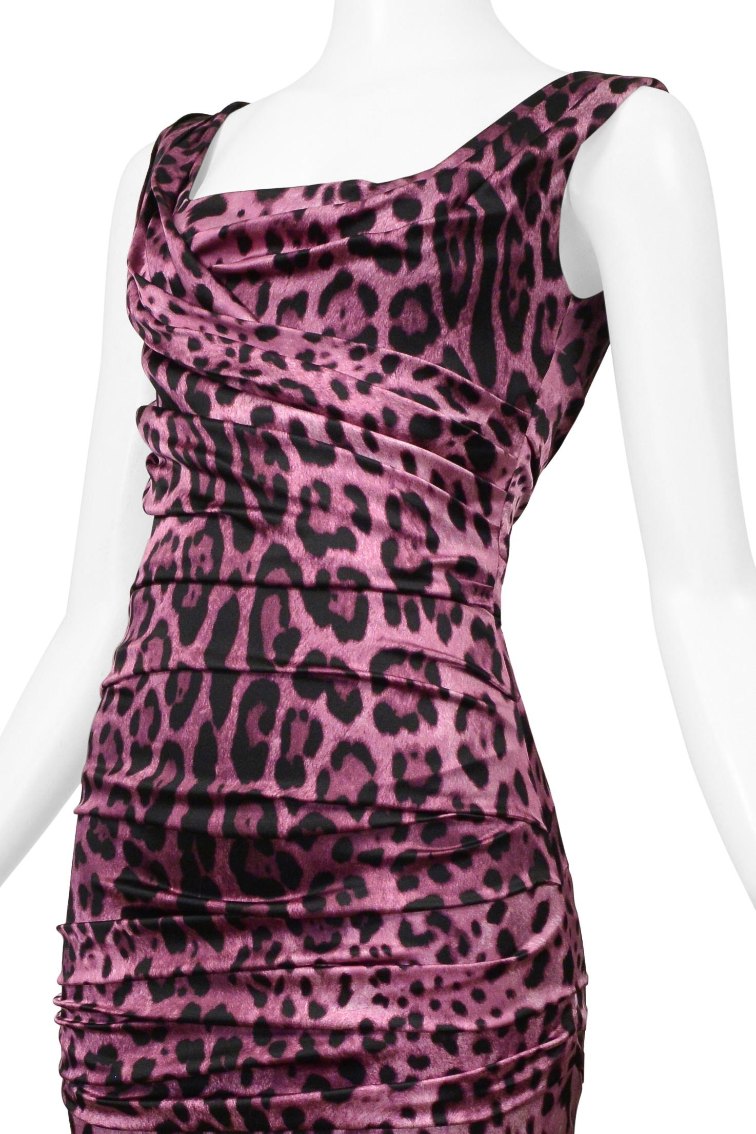 Dolce & Gabbana Pink Leopard Ruched Dress For Sale 2