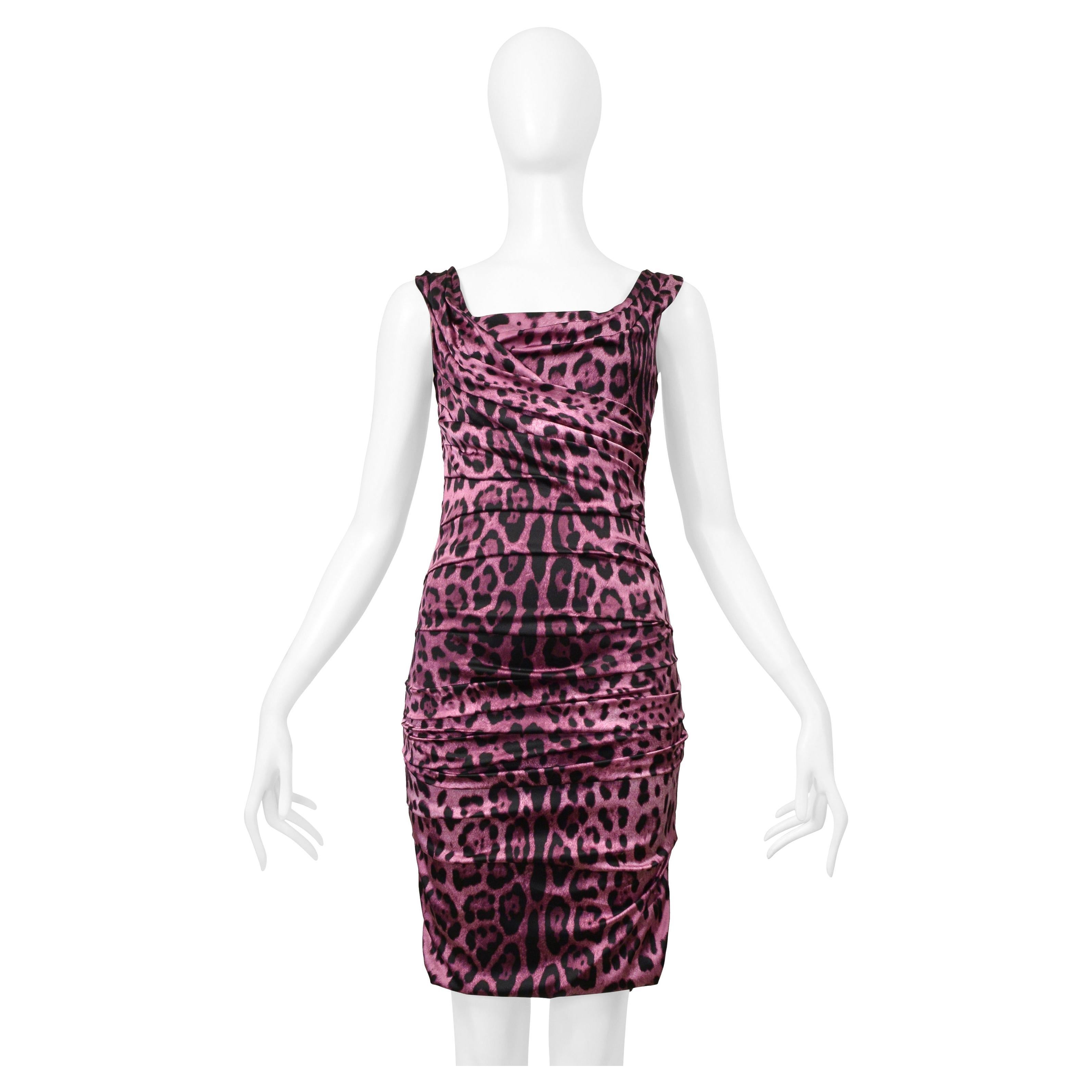 Dolce & Gabbana Pink Leopard Ruched Dress For Sale