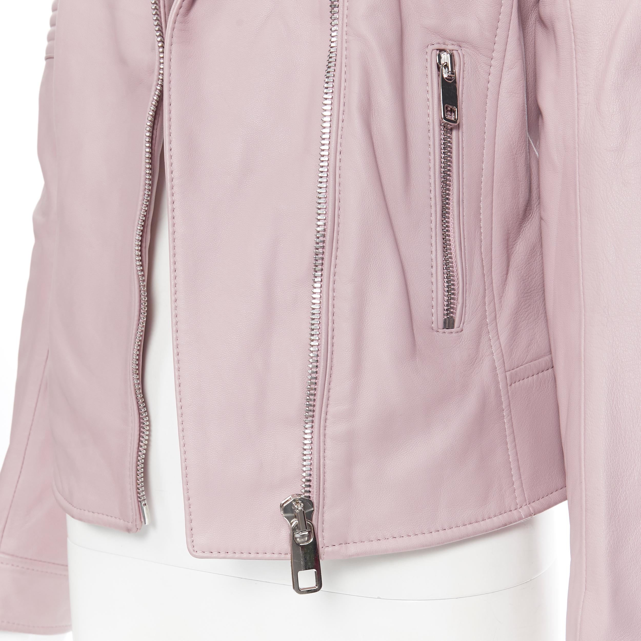 DOLCE GABBANA pink lilac lamb leather ribbed motorcycle biker jacket IT42 L For Sale 2