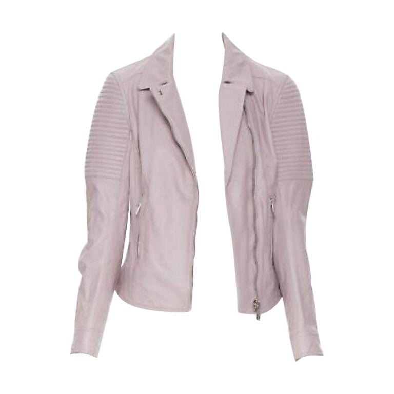 DOLCE GABBANA pink lilac lamb leather ribbed motorcycle biker jacket IT42 L