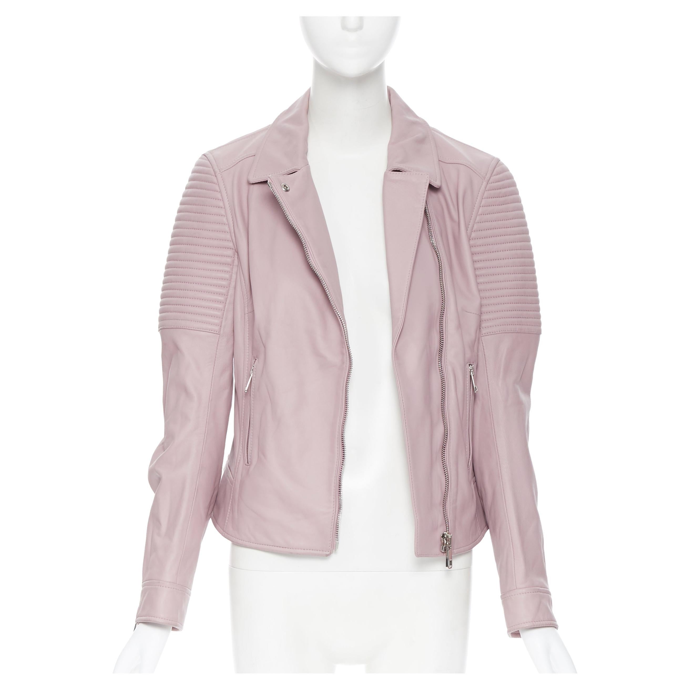 DOLCE GABBANA pink lilac lamb leather ribbed motorcycle biker jacket IT42 L For Sale