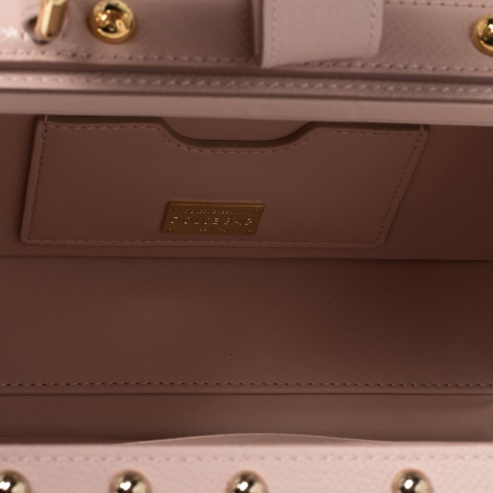 Beige Dolce & Gabbana Pink Lily Print Leather Crystal Dolce Box Top Handle Bag