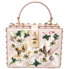 Dolce & Gabbana Pink Lily Print Leather Crystal Dolce Box Top Handle Bag