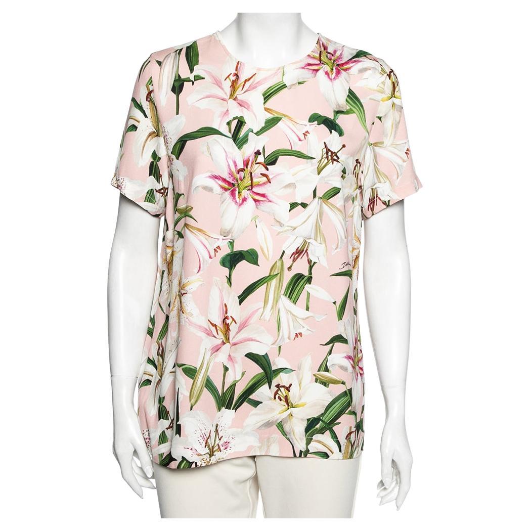 Dolce 
Gabbana Pink Lily Printed Crepe Top M