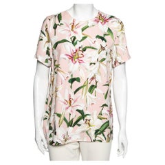 Dolce & Gabbana Pink Lily Printed Crepe Top M