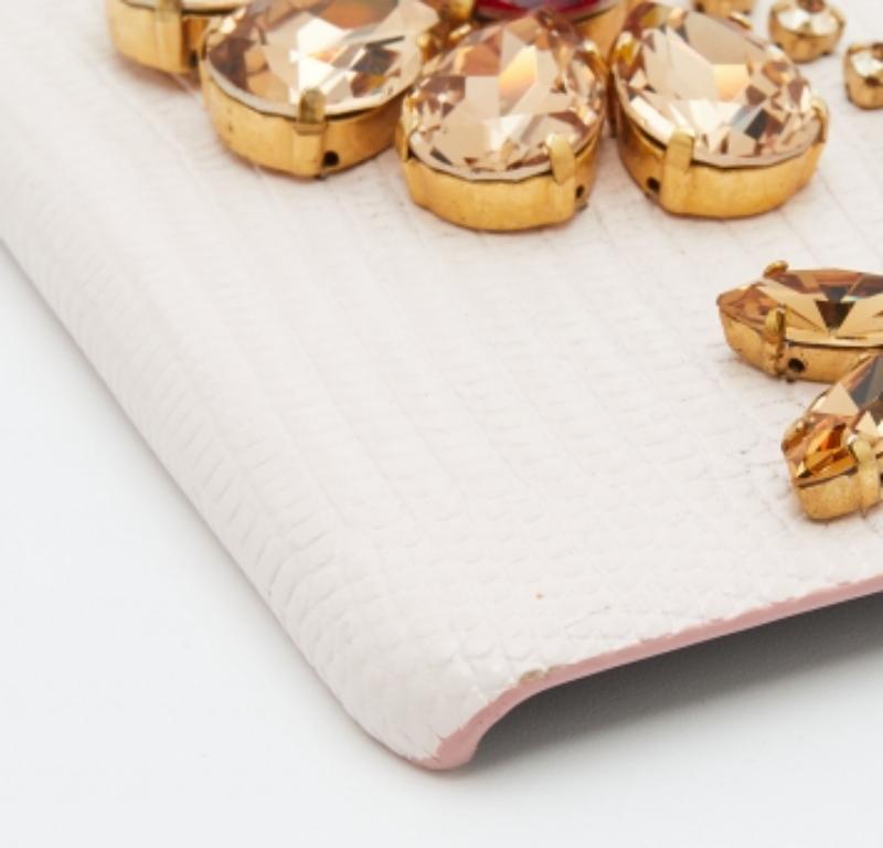 Dolce & Gabbana Rosa Eidechse geprägte Leder Kristall verschönert iPhone 6 Fall (Beige) im Angebot