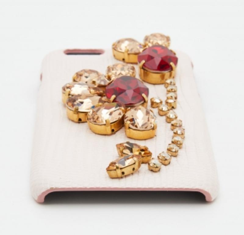 Dolce & Gabbana Rosa Eidechse geprägte Leder Kristall verschönert iPhone 6 Fall Damen im Angebot