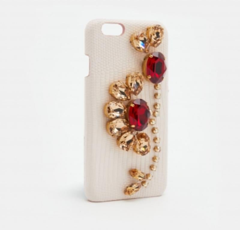 Dolce & Gabbana Rosa Eidechse geprägte Leder Kristall verschönert iPhone 6 Fall im Angebot 1