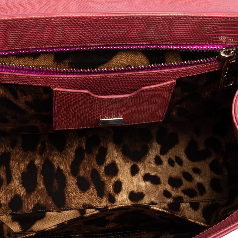 Dolce & Gabbana Pink Lizard Embossed Leather Medium Miss Monica Top Handle Bag 6