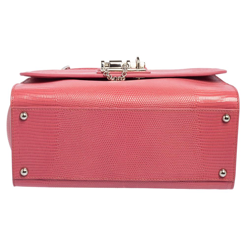 Women's Dolce & Gabbana Pink Lizard Embossed Leather Medium Miss Monica Top Handle Bag