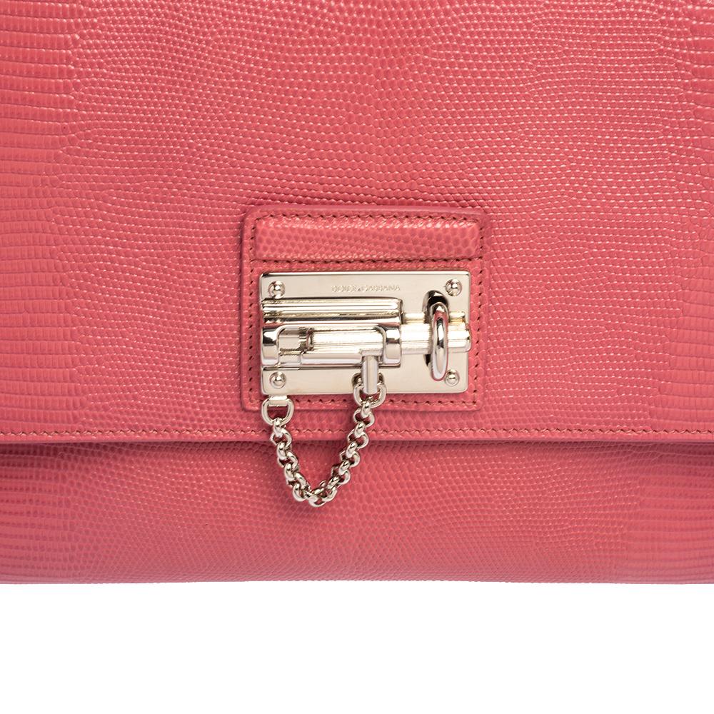 Dolce & Gabbana Pink Lizard Embossed Leather Medium Miss Monica Top Handle Bag 1