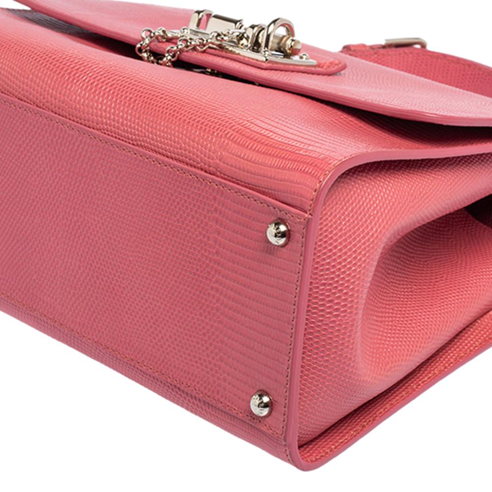 Dolce & Gabbana Pink Lizard Embossed Leather Medium Miss Monica Top Handle Bag 4