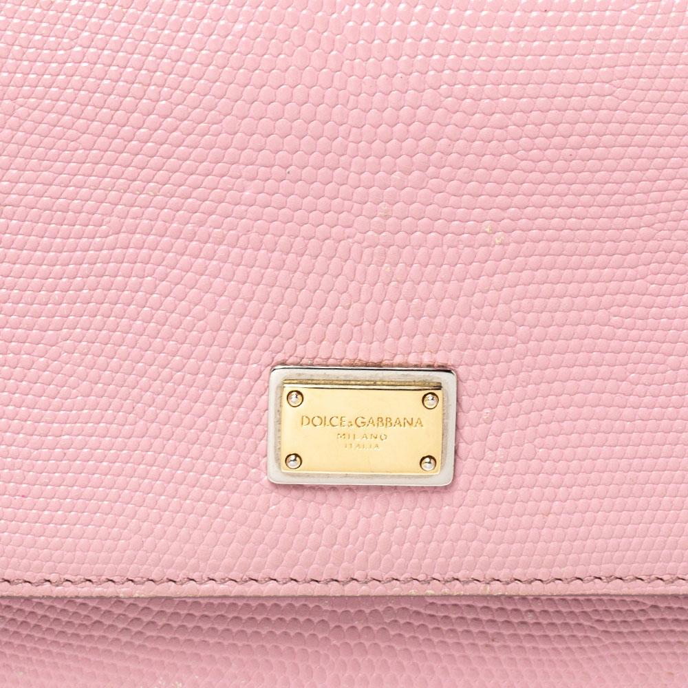 Dolce & Gabbana Pink Lizard Embossed Leather Medium Miss Sicily Top Handle Bag 6