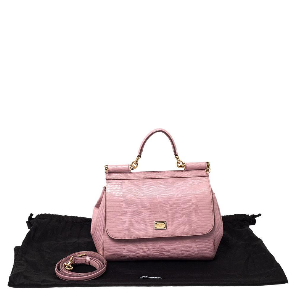 Dolce & Gabbana Pink Lizard Embossed Leather Medium Miss Sicily Top Handle Bag 7