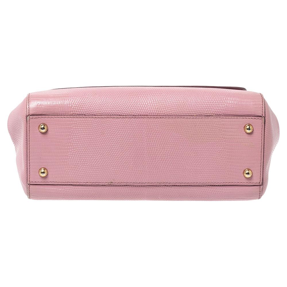 Dolce & Gabbana Pink Lizard Embossed Leather Medium Miss Sicily Top Handle Bag 1