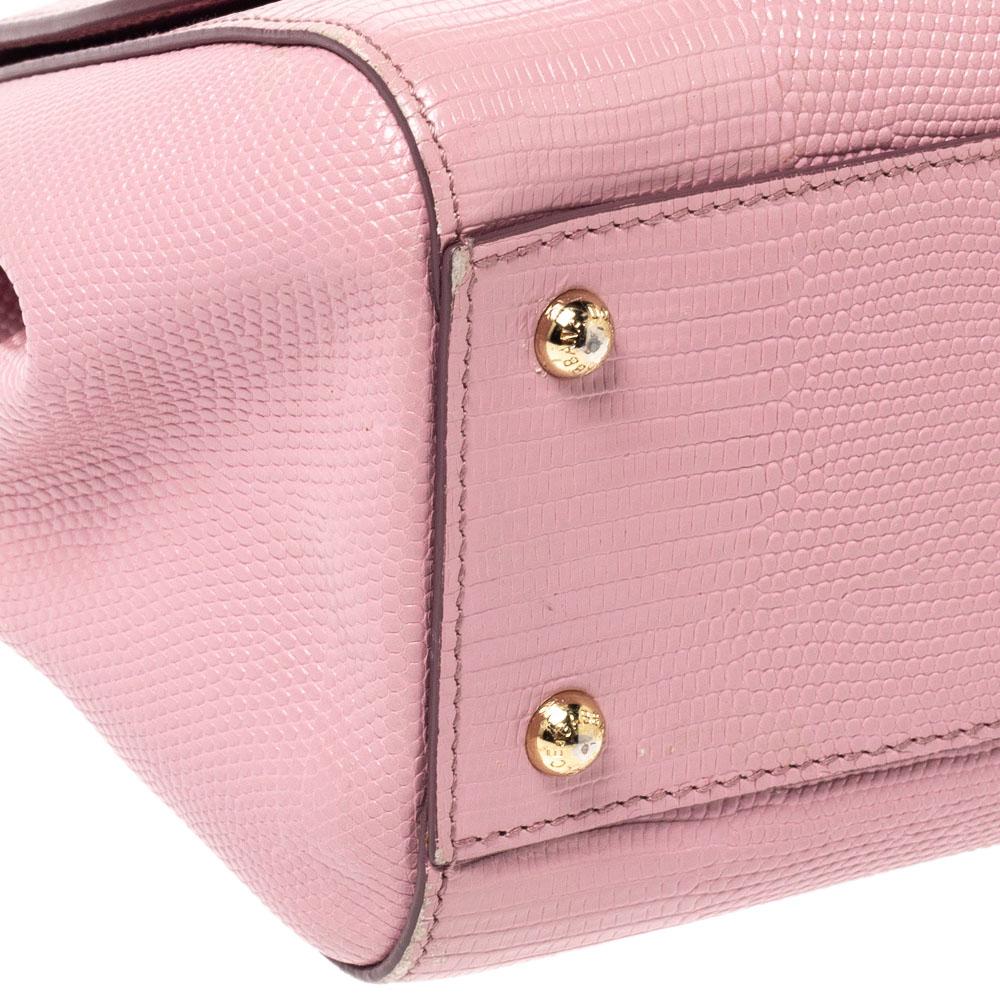 Dolce & Gabbana Pink Lizard Embossed Leather Medium Miss Sicily Top Handle Bag 2