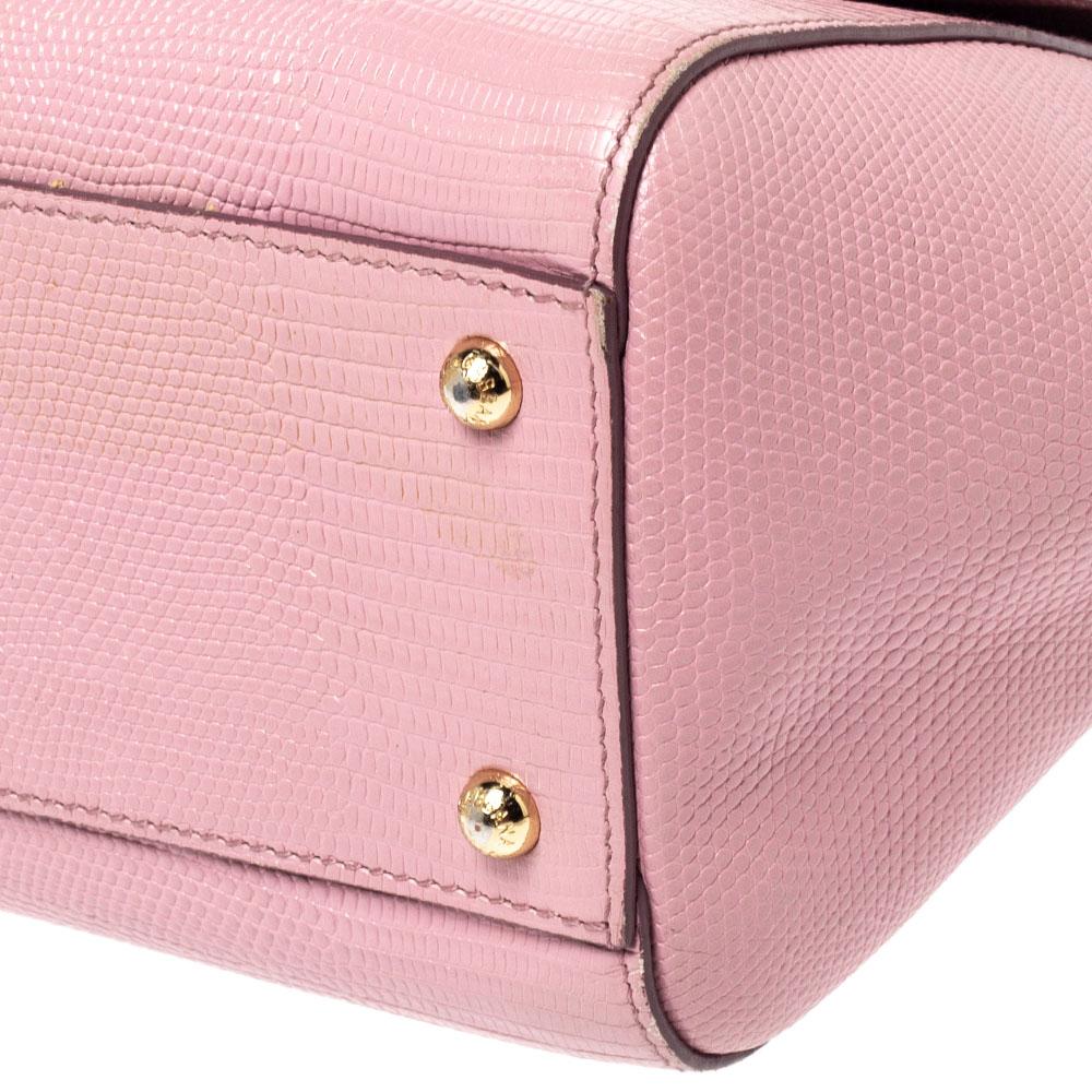 Dolce & Gabbana Pink Lizard Embossed Leather Medium Miss Sicily Top Handle Bag 3