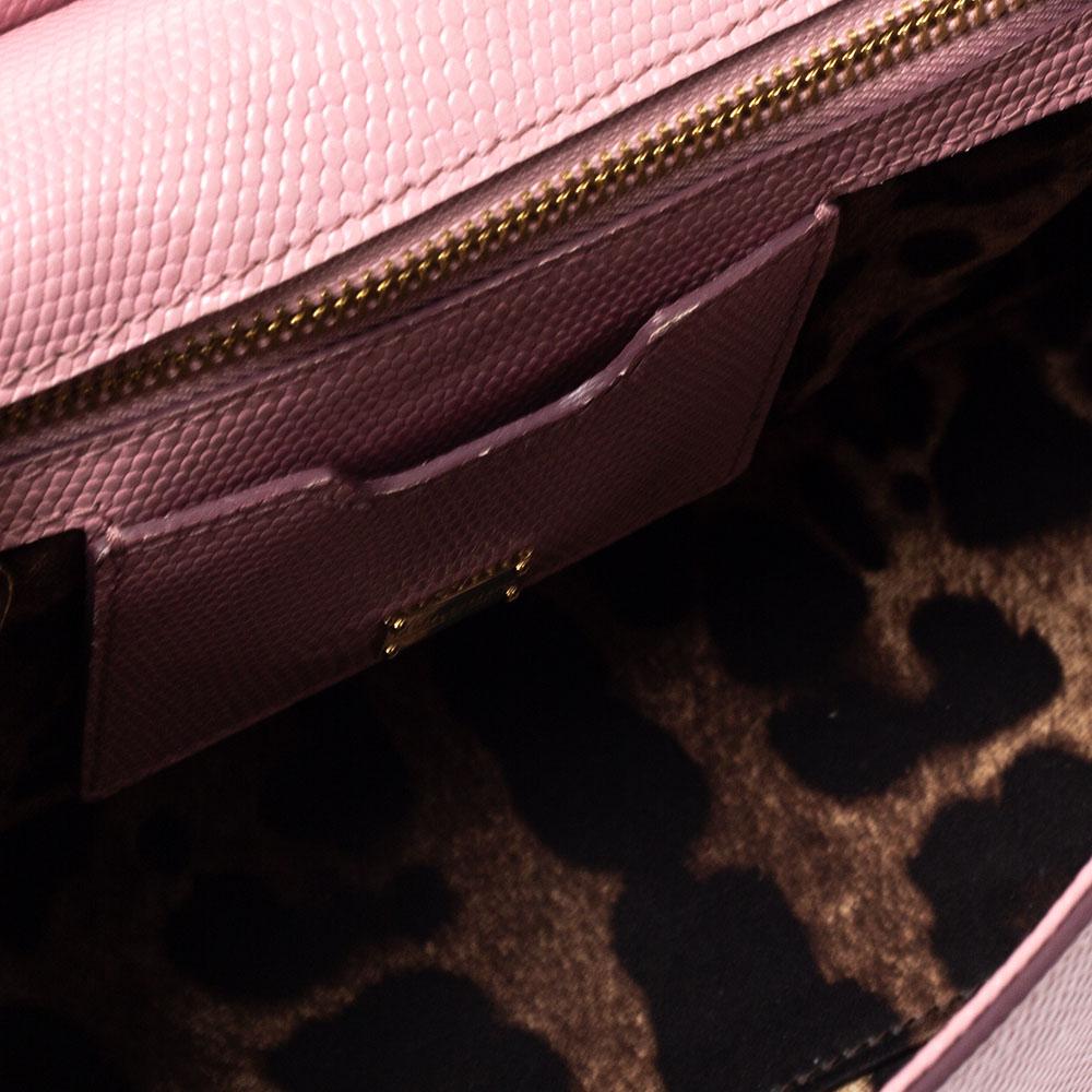 Dolce & Gabbana Pink Lizard Embossed Leather Medium Miss Sicily Top Handle Bag 4