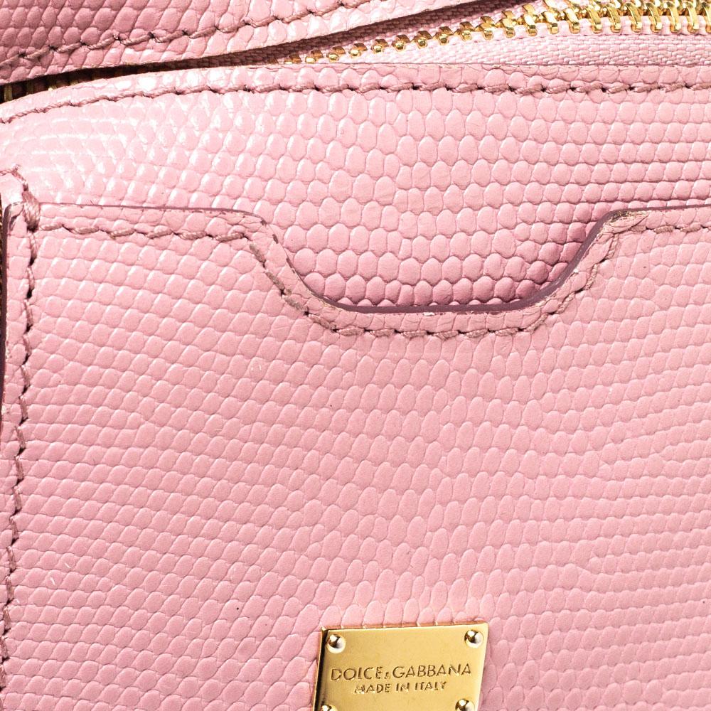 Dolce & Gabbana Pink Lizard Embossed Leather Medium Miss Sicily Top Handle Bag 5