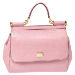 Dolce & Gabbana Pink Lizard Embossed Leather Medium Miss Sicily Top Handle Bag