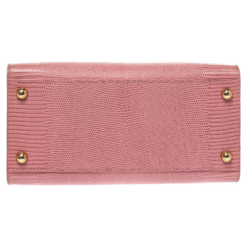Women's Dolce & Gabbana Pink Lizard Embossed Leather Welcome Top Handle Bag