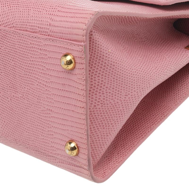 Beige Dolce & Gabbana Pink Lizard Embossed Leather Welcome Top Handle Bag