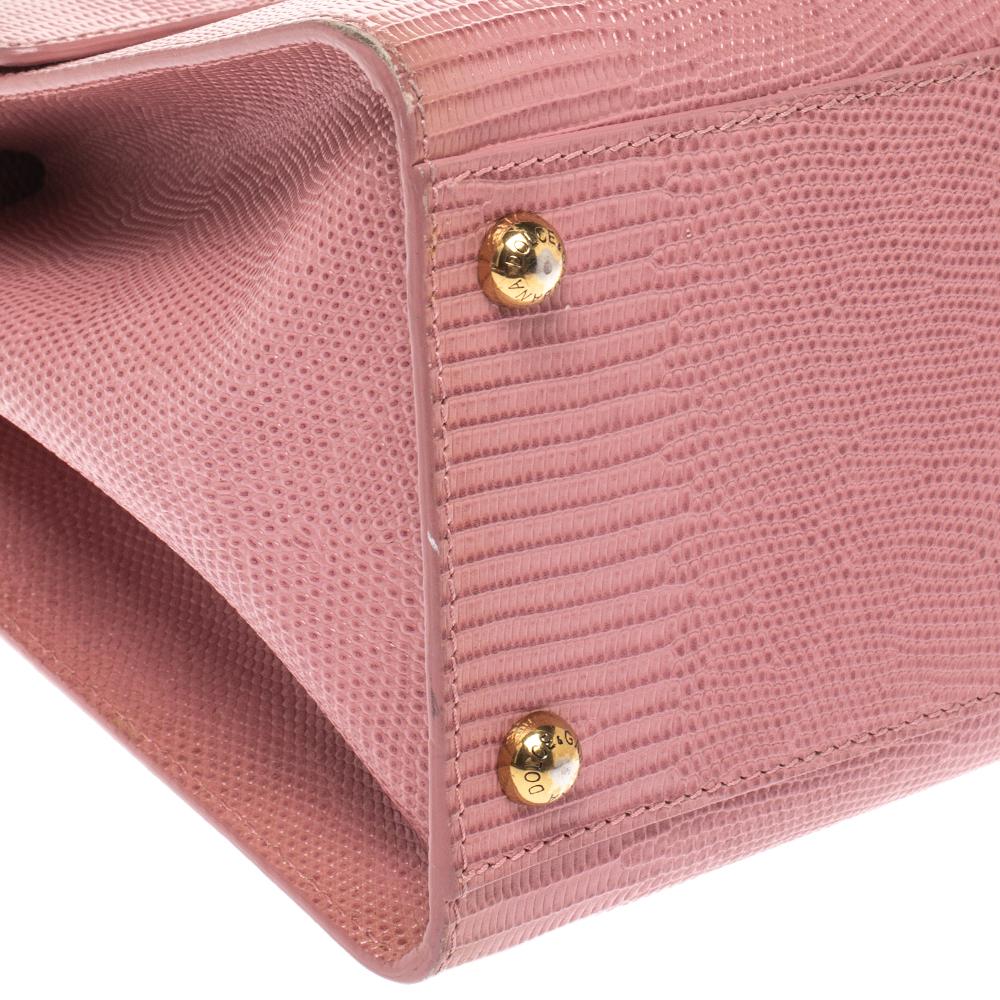 Dolce & Gabbana Pink Lizard Embossed Leather Welcome Top Handle Bag In Good Condition In Dubai, Al Qouz 2