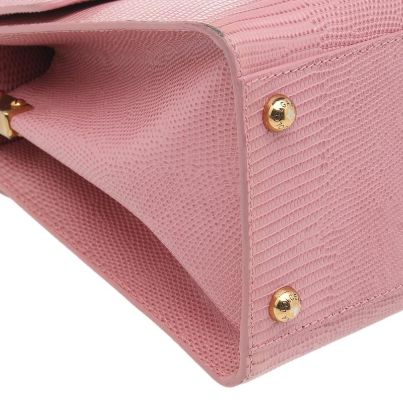 Dolce & Gabbana Pink Lizard Embossed Leather Welcome Top Handle Bag In Good Condition In Dubai, Al Qouz 2
