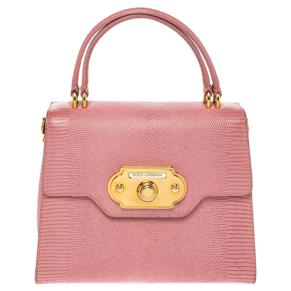 Dolce & Gabbana Pink Lizard Embossed Leather Welcome Top Handle Bag