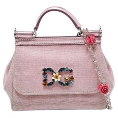 Dolce & Gabbana Pink Lurex Fabric and Leather Mini Miss Sicily Top Handle Bag