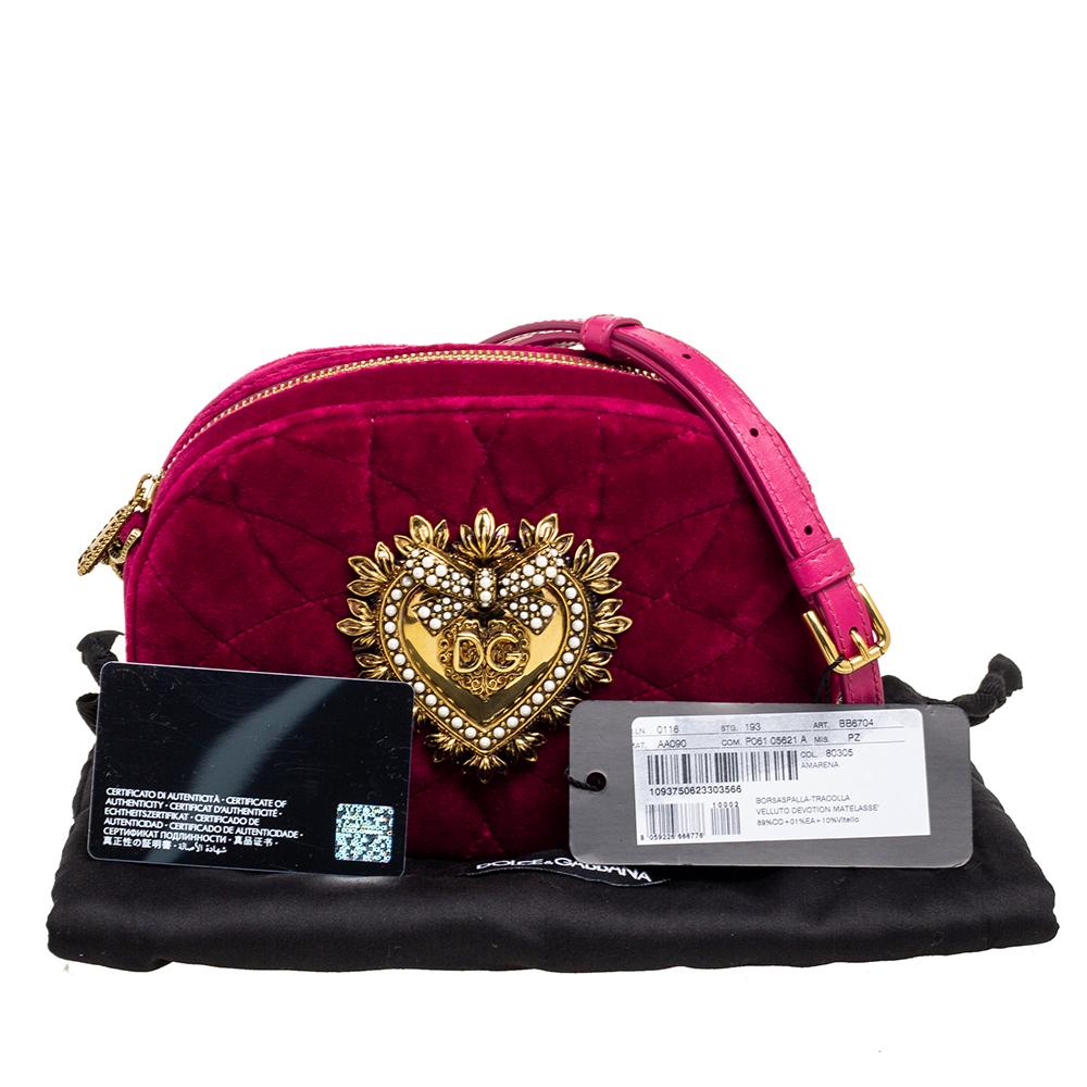 Dolce & Gabbana Pink Matelassé Velvet Devotion Camera Crossbody Bag 4