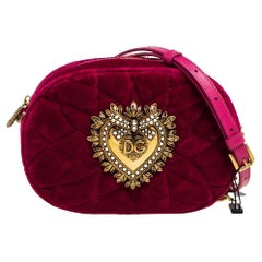 Dolce & Gabbana Pink Matelassé Velvet Devotion Camera Crossbody Bag